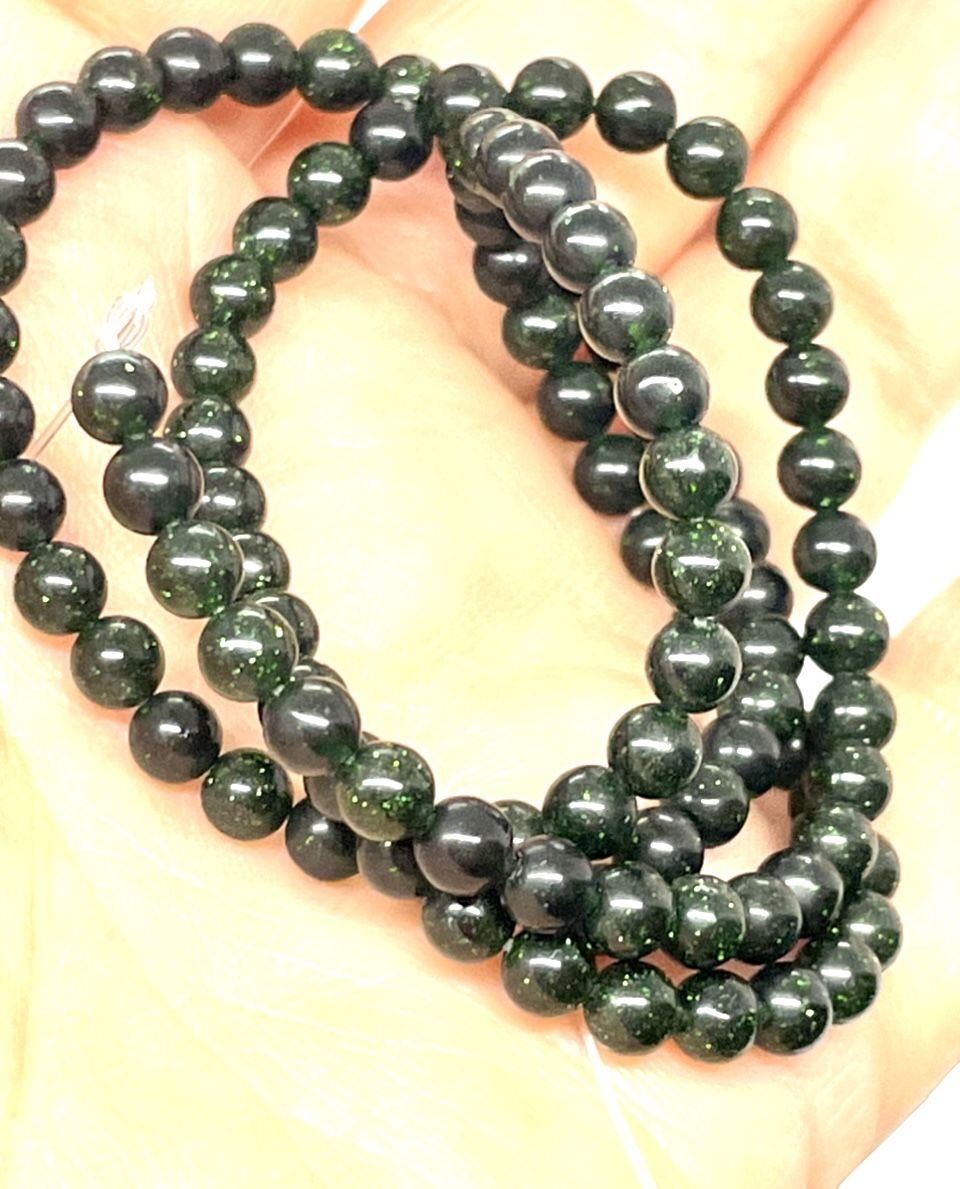 1 Of 2 Green Goldstone Bead Strands