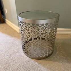 Mirrored Silver Drum Side Table
