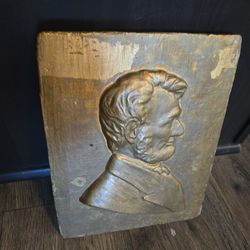 Vintage Abraham Lincoln Wooden Portrait Display
