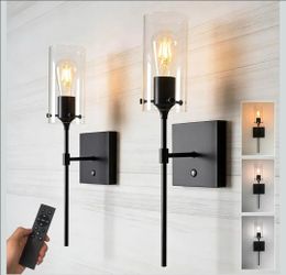 Wireless Wall Sconces with Remote Control, Black Battery Operated Wall Sconces Set of 2, Rechargeable Dimmable Wall Light for Bedroom Living Room Bath