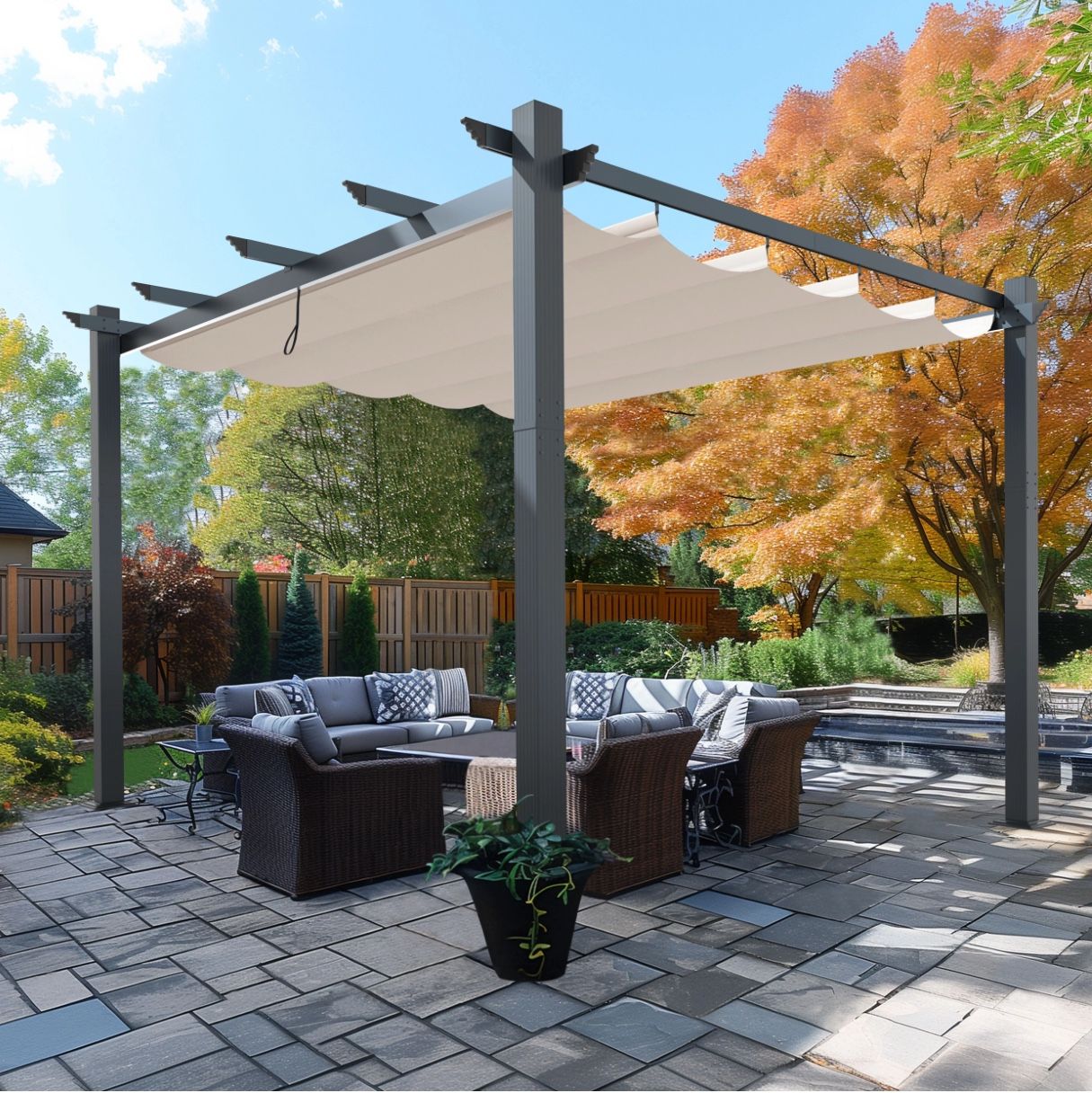 9 x 9ft Aluminum Outdoor Retractable Canopy Pergola NEW!!