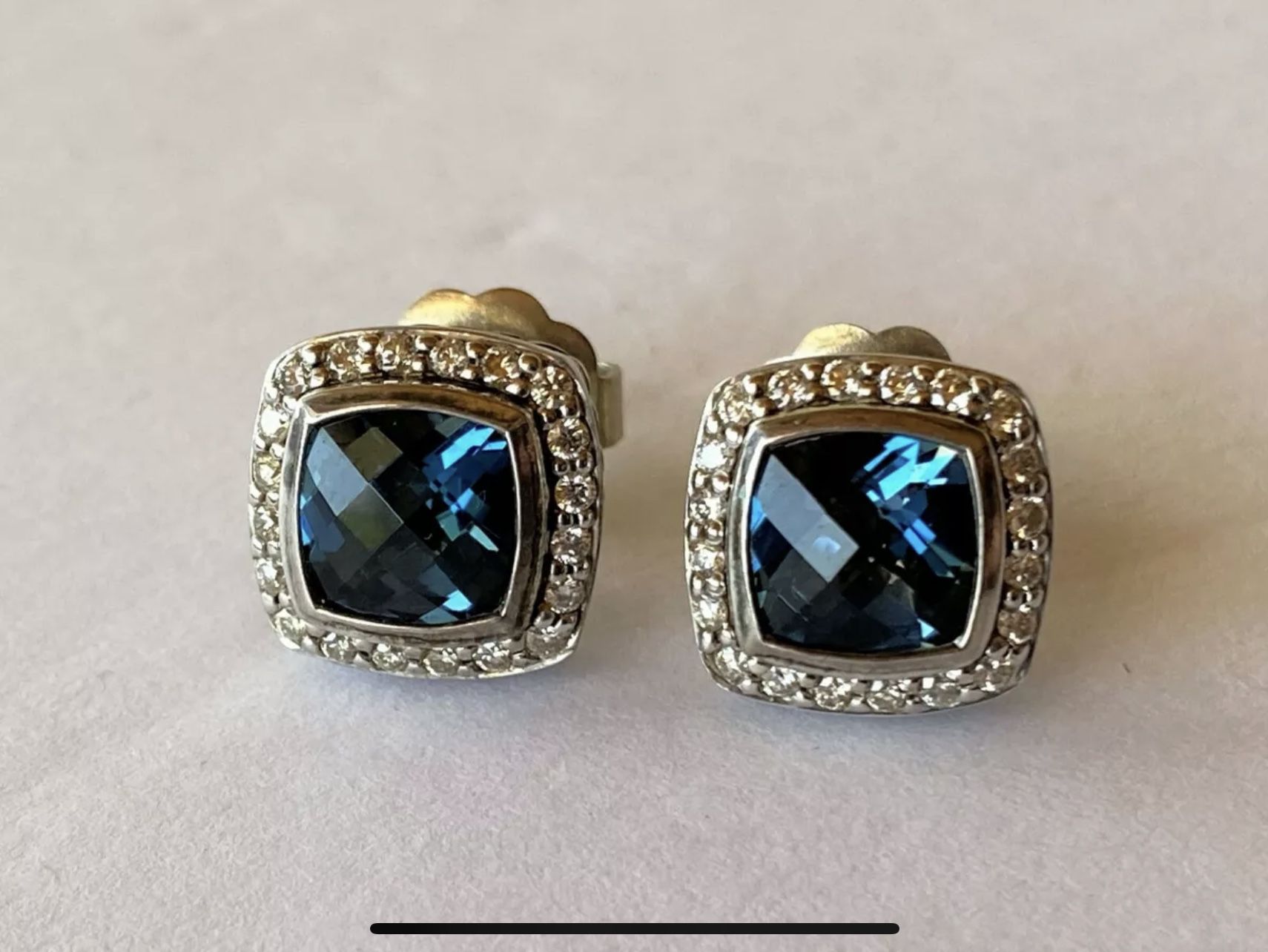 David Yurman Albion Petite Earrings with Blue Topaz and Diamonds, 7mm 