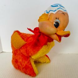 Vintage “My Toy” Rubber Face Duck Plush With Easter Egg Hat  8” Tall