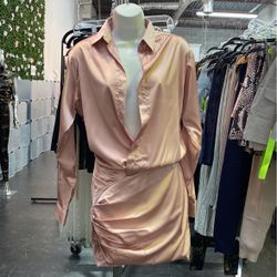Pink Satin Wrap Dress