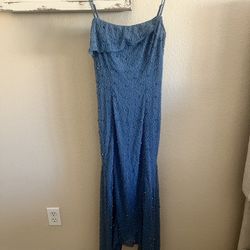 Oh Polly (Blue Embellished Cowl Neck Maxi Dress)