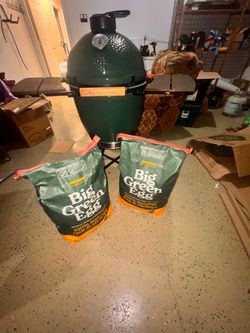 Large green egg BBQ pit smoker
