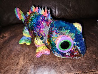 TY Flippables  KARMA Rainbow Chameleon  Beanie Plush.