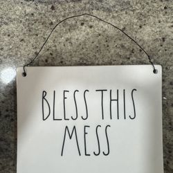 Rae Dunn Bless This Mess Ceramic Sign 