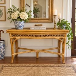 Vintage Rattan and Bamboo Console Table