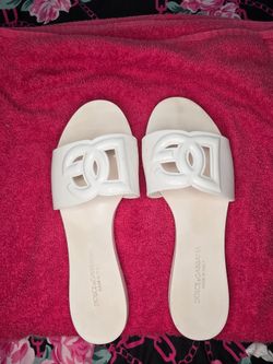 Dolce & Gabbana White DG Logo Slide Sandals