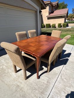 🤍 Cute 7-Piece Wood Dining Table Set w/ Leaf & 6 Upholstered Chairs