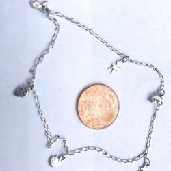 18K White Gold Dainty Anklet with Charms, 9”