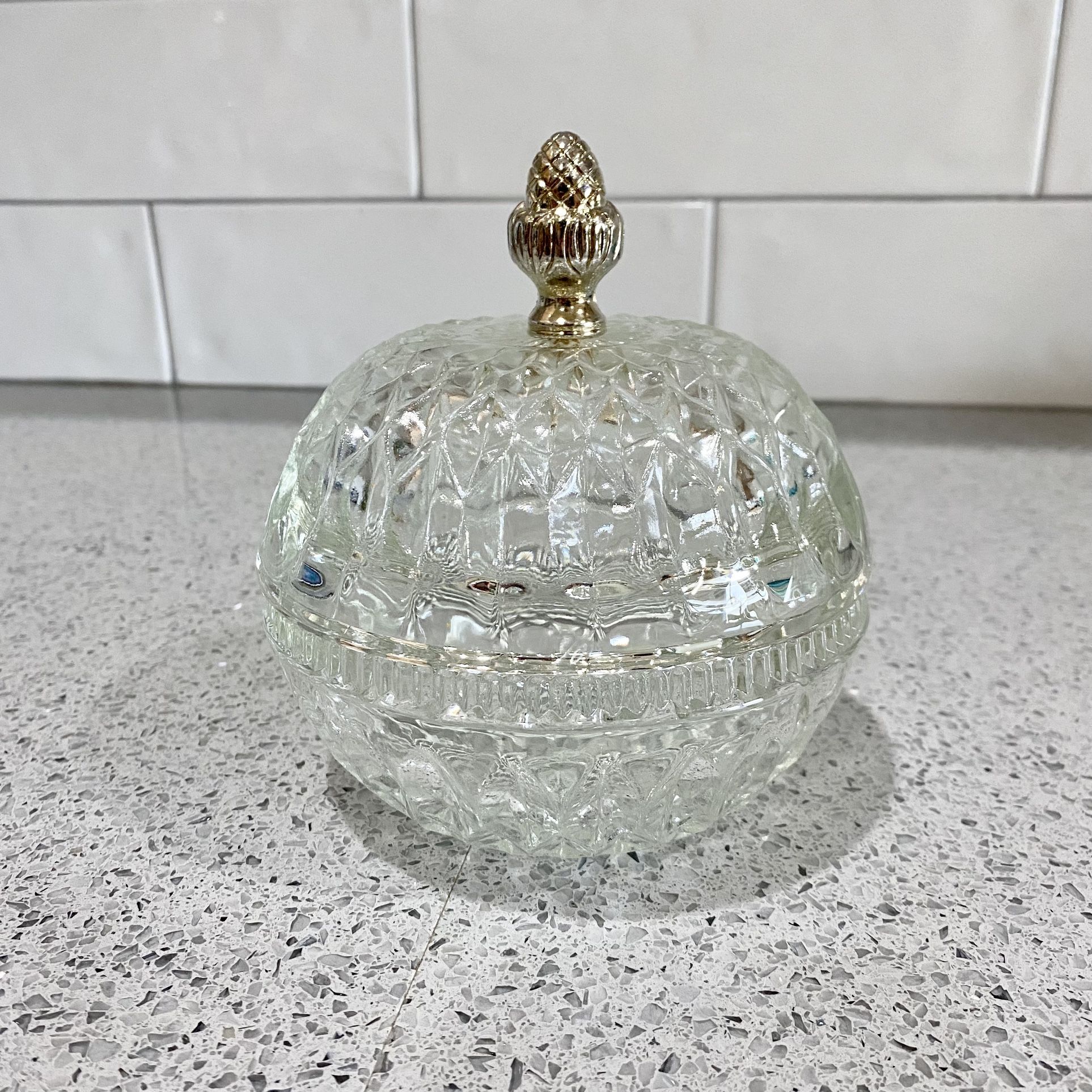 Vintage crystal brass acorn handle candy dish by indiana glass Cottagecore 