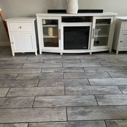 FURNITURE, ENTERTAINMENT CENTER, TABLE AND CHAIRS, SHELF 