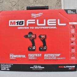 Milwaukee M18 FUEL 18V Lithium-Ion Brushless Cordless Hammer Drill and Impact Driver Combo Kit (2-Tool) with 2 Batteries