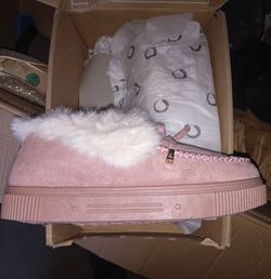 Pink Faux Fur Moccasin Slippers
