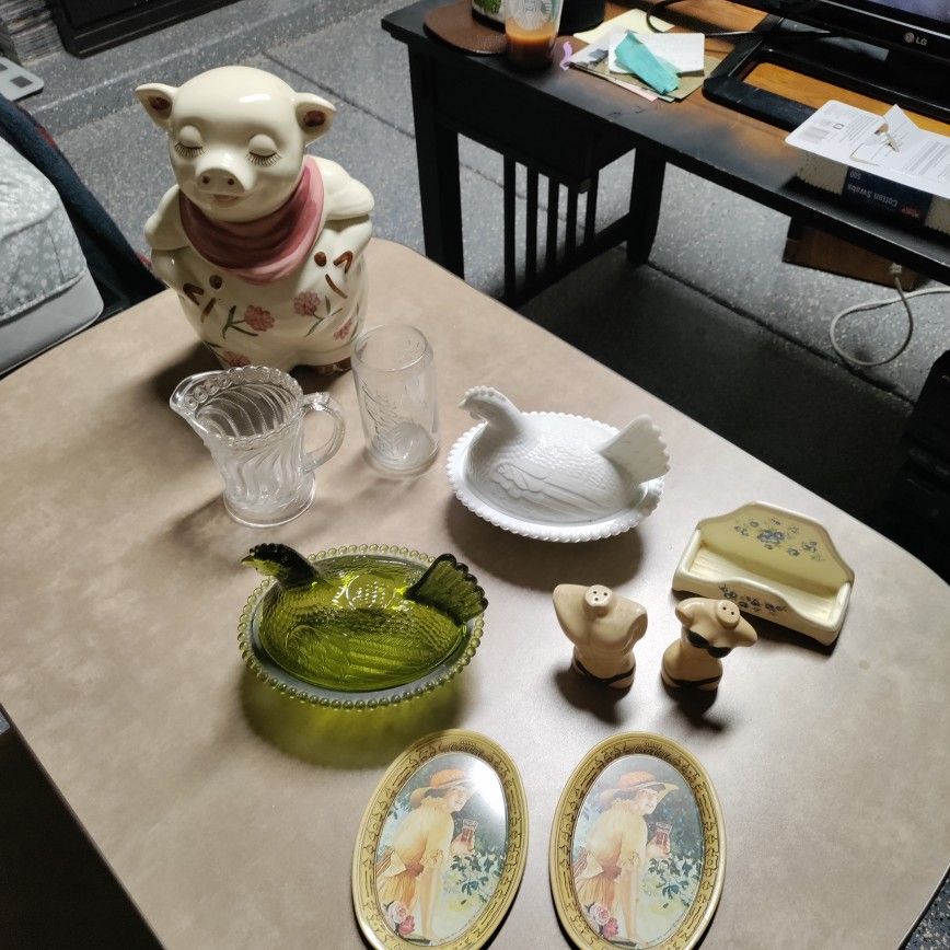 Vintage Cookie Jar And Glass Chicken Jars
