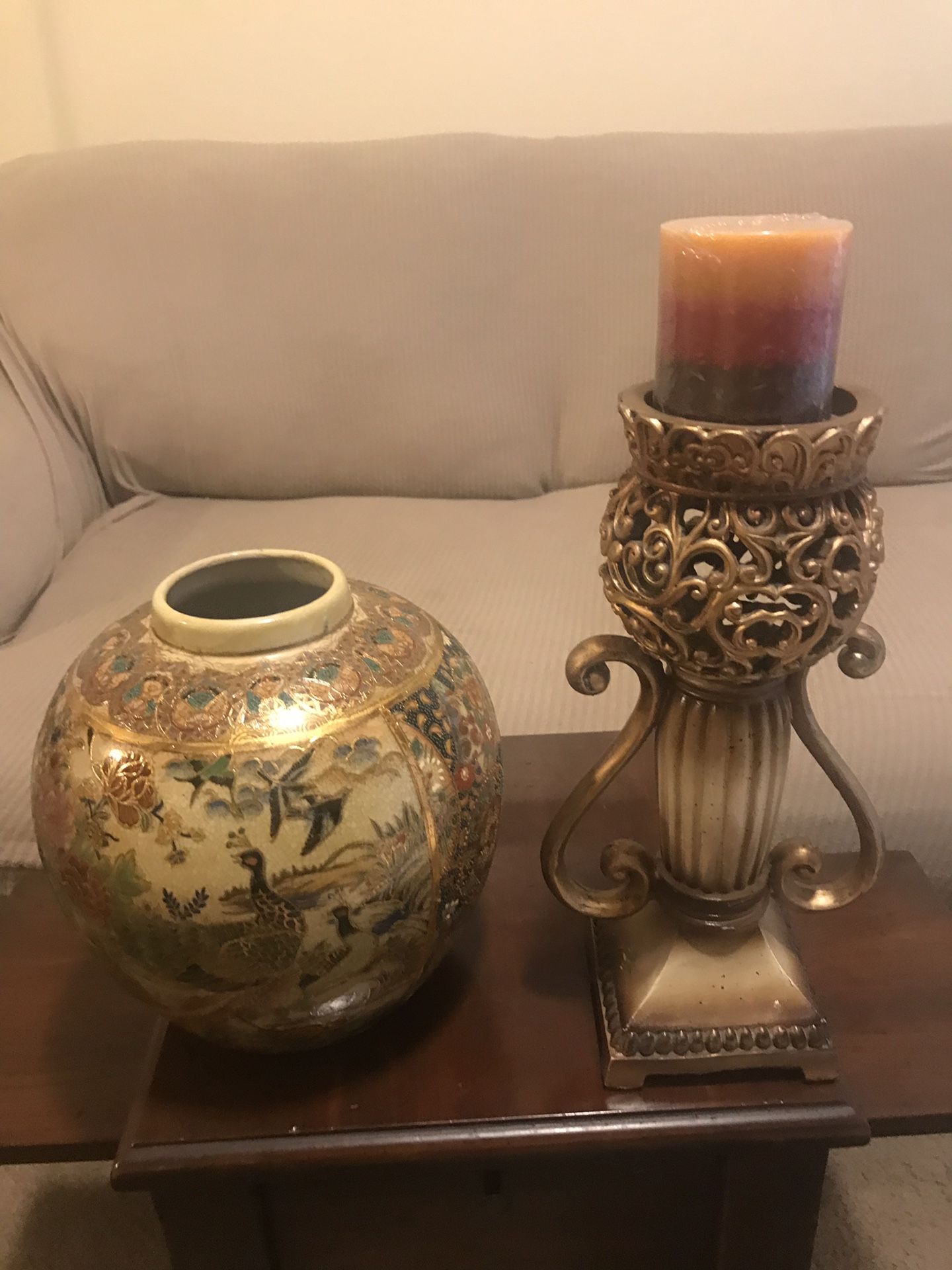 3 pieces 10” vase 12” candle holder and candle for $40 still available pick up in Gaithersburg md20877