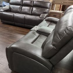 New Top Grain Leather Sofa And Loveseat Both With Power Recliners 