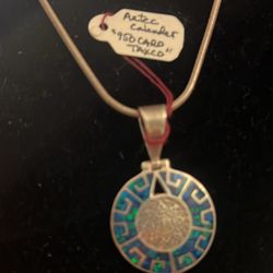 Vintage Navajo Taxco Opal Calendar 950 Silver Pendant 