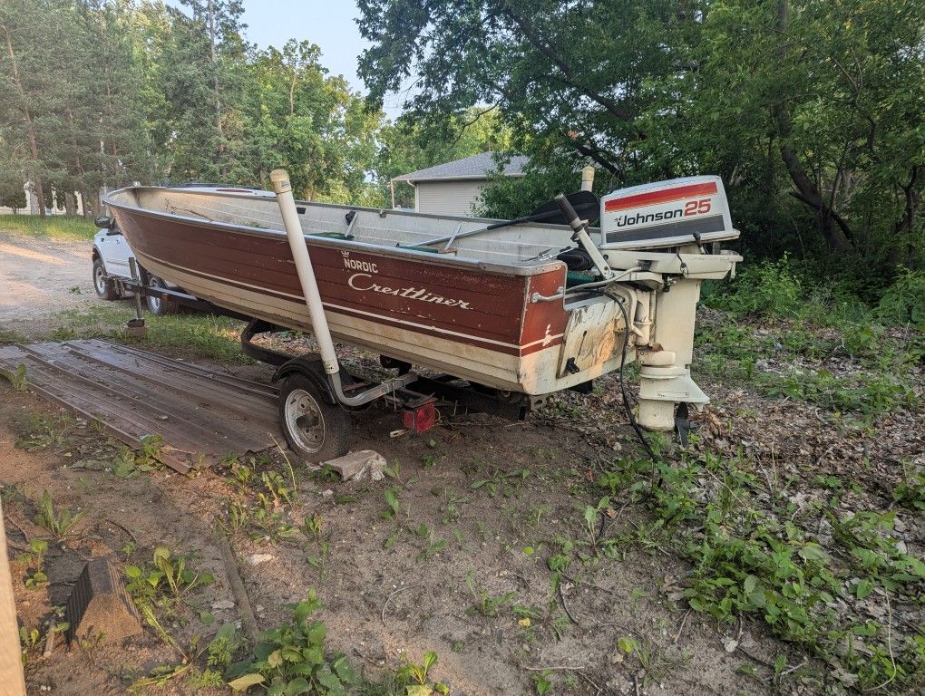 Fishing Boat W/25hp Motor /Trailer And Replacement Parts Motor