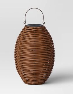Resin Wicker Woven Medium LED Outdoor Lantern Dark Brown