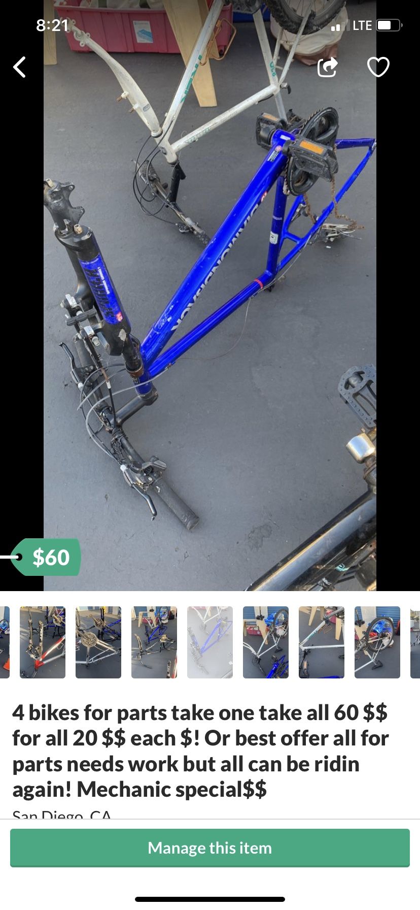 4 bikes for parts take one take all 60 $$ for all 20 $$ each $! Or best offer all for parts needs work but all can be ridin again! Mechanic special$$