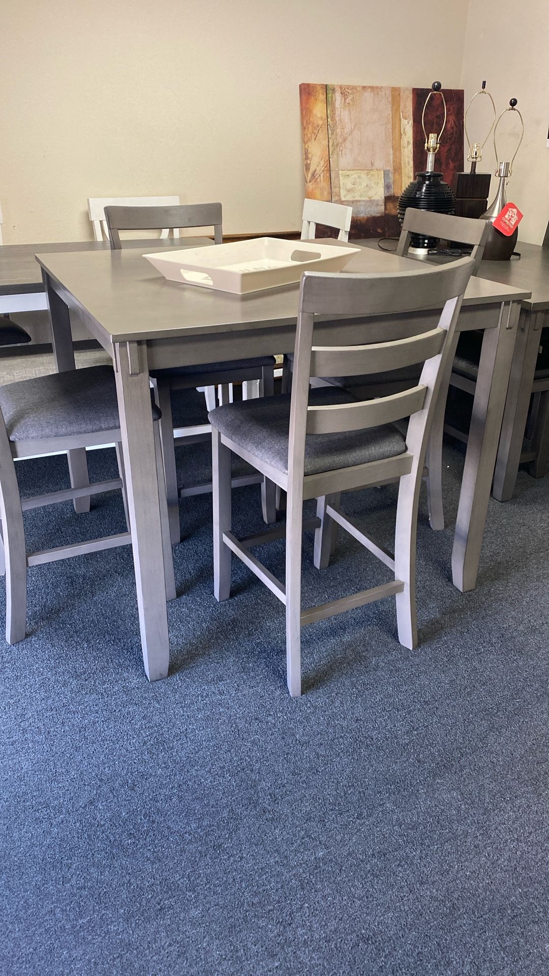 5 pieces Dining Set Pub/Counter height gray table and 4 chairs $450