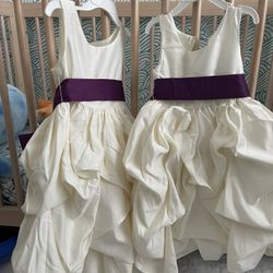 Flower Girl Dress Organza With Purple Detachable Sach 