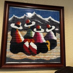 Hand Woven Peruvian Wool Tapestry Depicting Andean Women In Traditional Attire Framed…22” Height By 22” Wide…$75