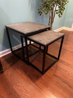 Square Nesting Tables Set of 2 -Silver Antique