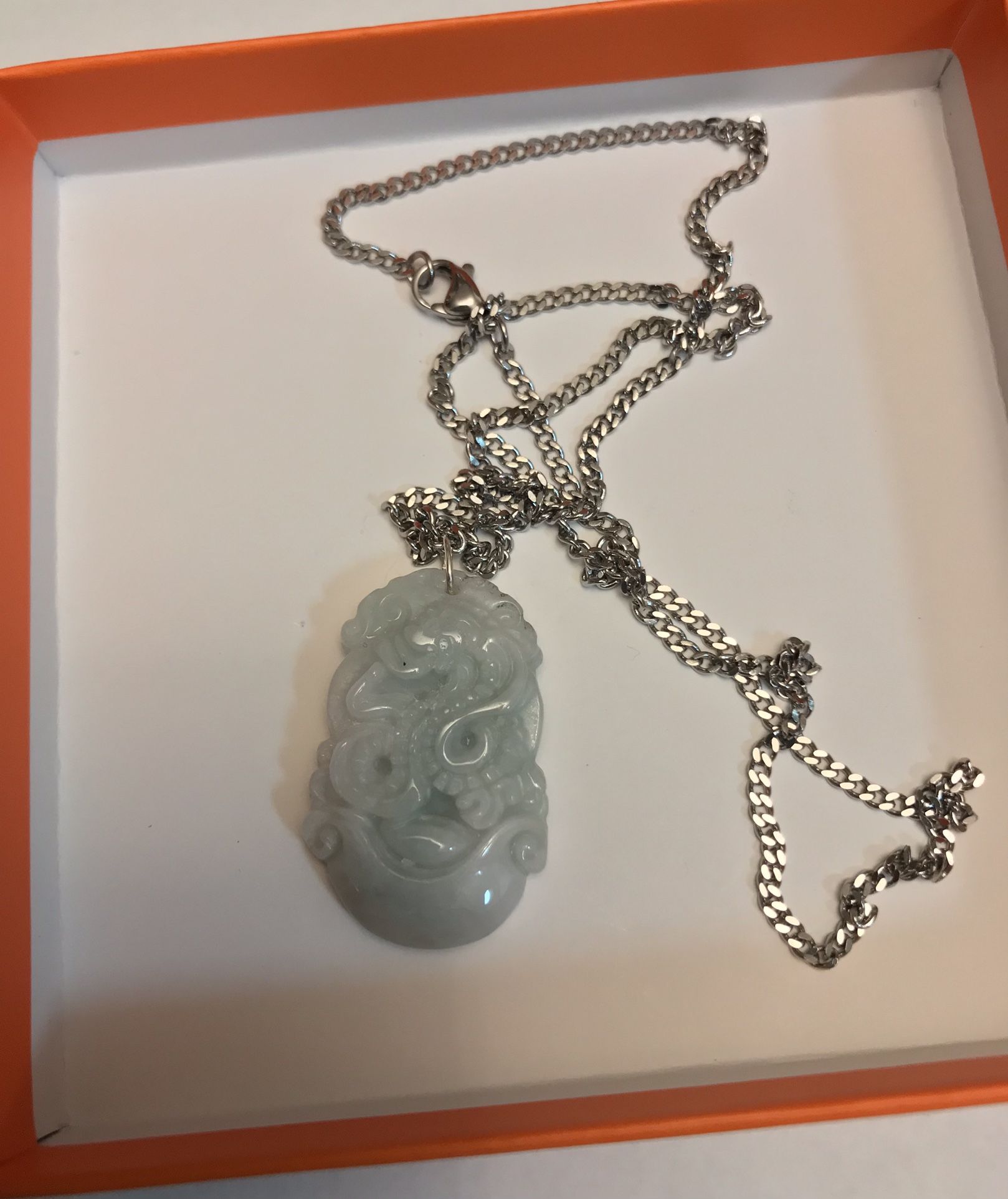 Natural Jade Stone Carving Snake With Necklace