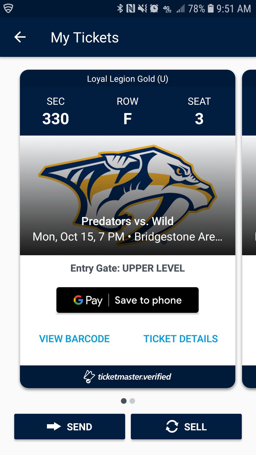 Predators vs Wild tickets for tonight, 10/15
