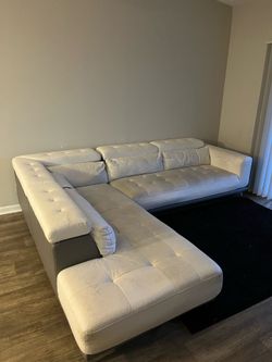 Modern White & Gray L-Shaped Sectional Sofa w/ Storage