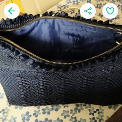Navy Blue Silk Lined Shoulder Bag