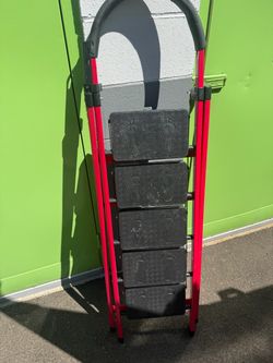 Little giant extendable ladder and red stepstool