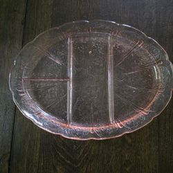 Pink Cherry Blossom Depression Glass  13 Inch Divided Serving Plate