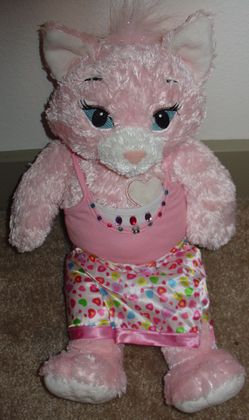 Build A Bear Workshop Pink Cat White Heart Soft Plush W/CLOTHES 18" CUTE Gift!