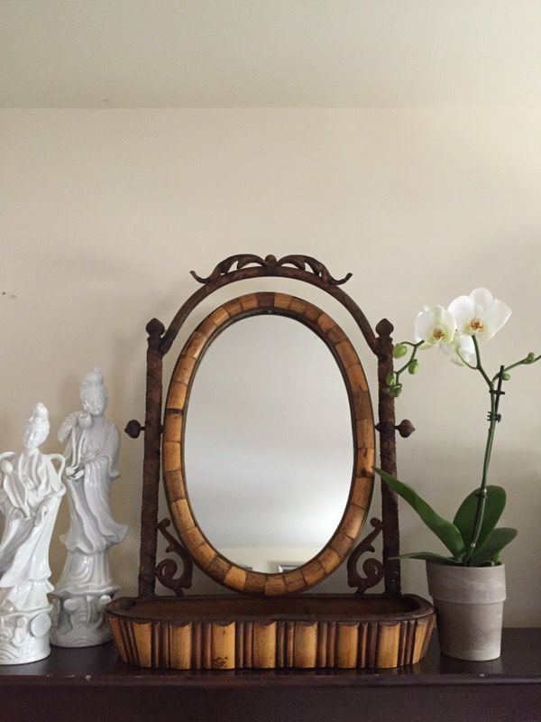 Antique Bamboo Oval Mirror