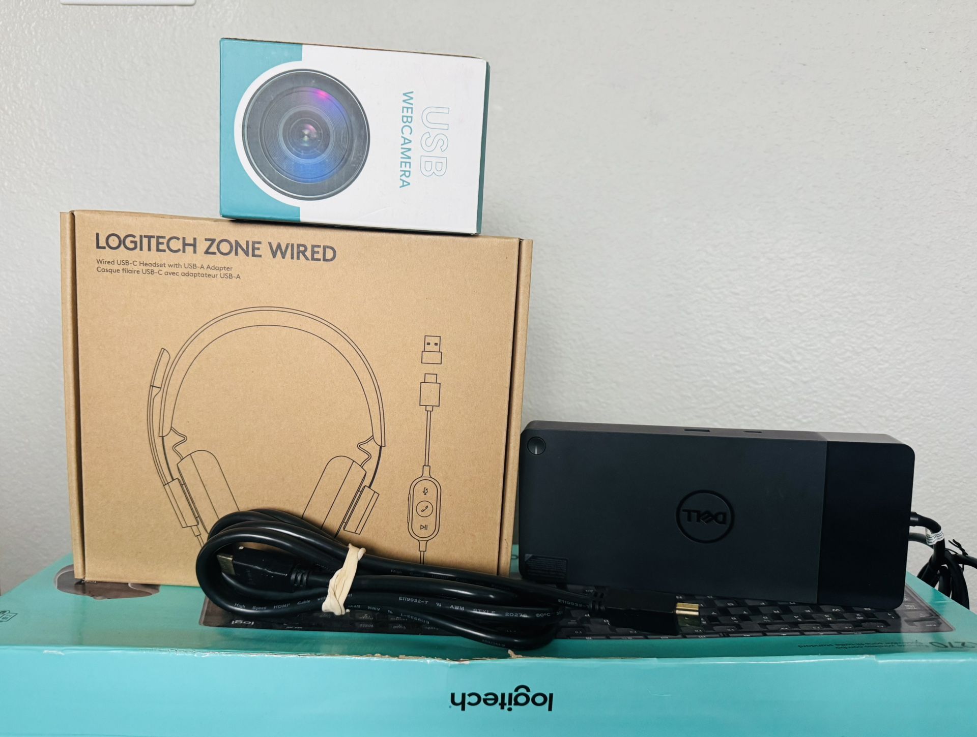 New Home Office Equipment - Headset, Dock Station, keyboard/mouse