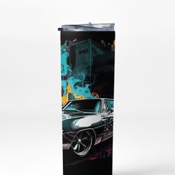 Classic Sport Car Stainless Steel Tumbler with Straw and Lid, 20 oz, Insulated Travel Cup with Vintage Muscle Car Design