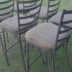 6 TIKI WICKER STYLE METAL WROUGHT IRON BAR STOOLS