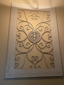 Large White Metal Wall Decor Scrollwork Farmhouse French Country Wall Art