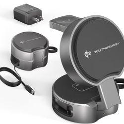 Qi2 Magnetic Wireless Charger Stand Station, Portable Travel Charging Station, 15W Fast Foldable Magnetic Wireless Charger Stand for iPhone 17/17pro16