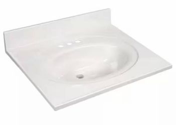 New Design House 25x19 Cultured Marble Bowl Vanity Top Sink Integrated Backsplash 4” Centerset