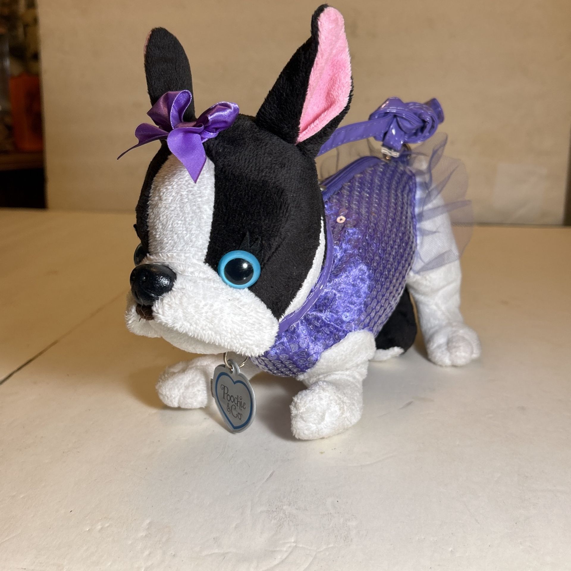 Poochie & Co. Vintage Plush Boston Terrier Purse Purple Dress New!