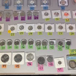 HUGE COIN LOT  Washington Quarters, Franklin CA V Half Dollars, Kennedy Half Doll, Silver Eagle, ,Dimes, , Mercury Dimes, Wheat Pennies….