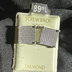 MARKED DOWN! Brand New Square Diamond Earrings With Sterling Silver Screw Backs 