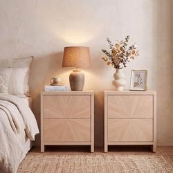 Pair of Sunburst Wood Grain Nightstands