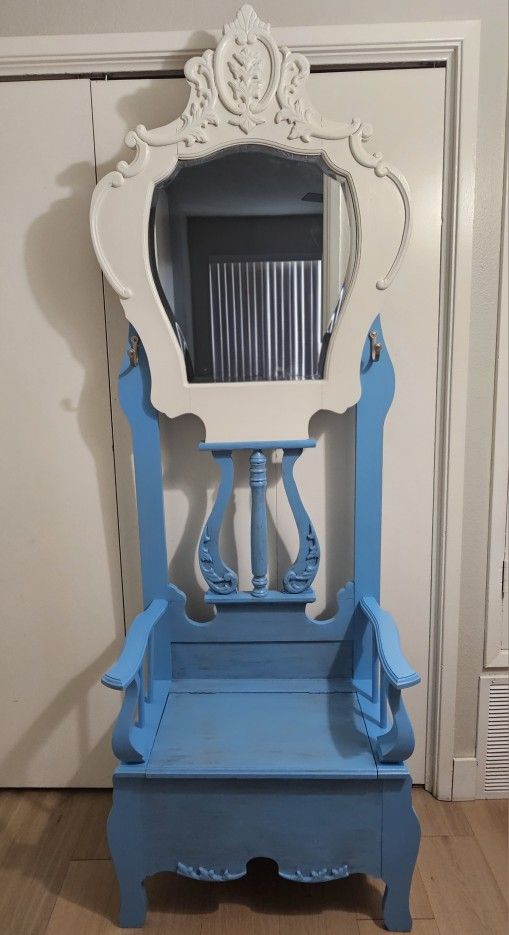 Vintage Bench Hall Tree With Coat Hooks and storage under seat